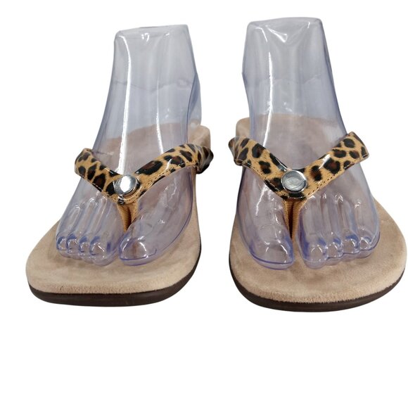 Vionic Davina Leopard Thong Flip Flops Sandals Size 6 Comfort Tan Brown Animal - Picture 2 of 13